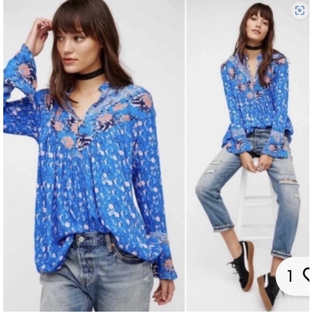 Free People Women Tunic Size Medium Wildflower Fields Relaxed Fit Floral Comfy